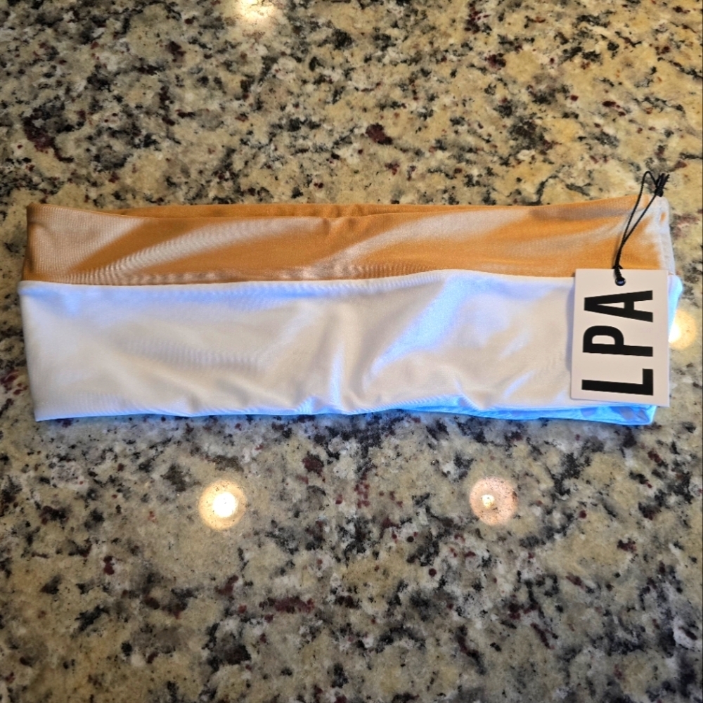 LPA Gold & White Bandeau Bikini Top Women’s Size L New With Tags Designer Swim